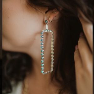 Genuine Turquoise and sterling silver hoops